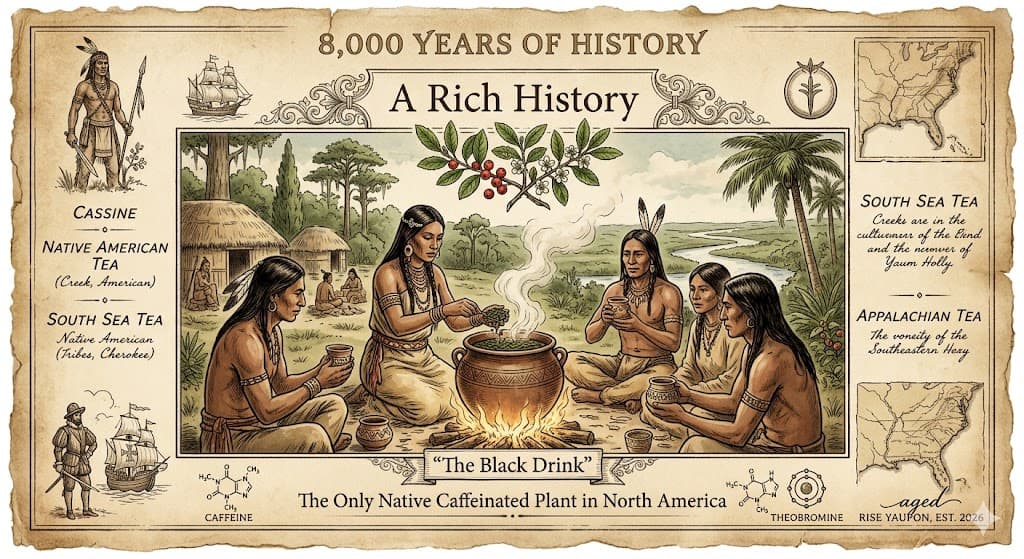 8,000 years of yaupon holly history illustration